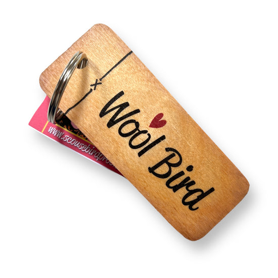 Wool Bird Wooden Keyring
