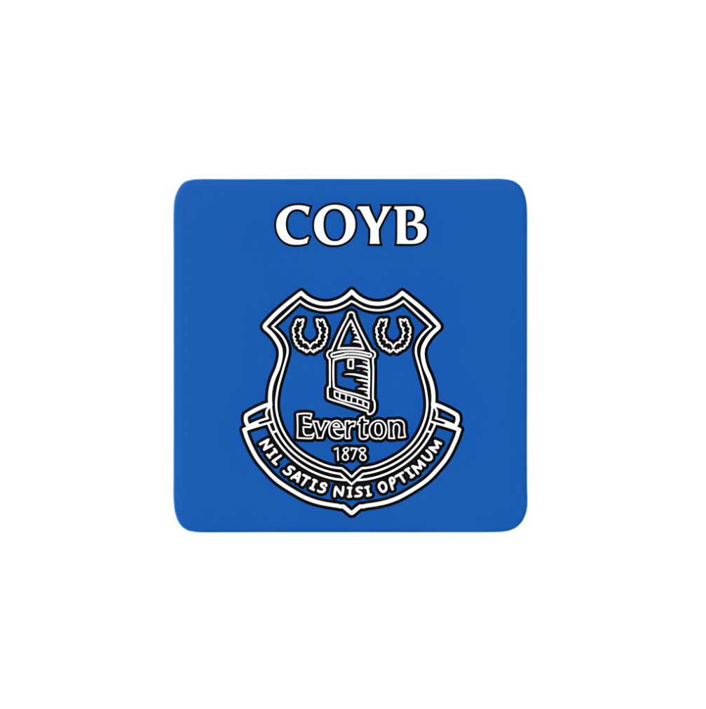 COYB Coaster – heat-resistant coaster with bold Come On You Blues Everton FC design.