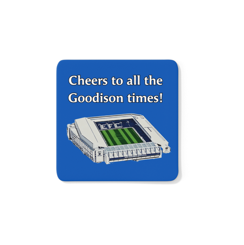Cheers to the Goodison Times Coaster – heat-resistant Everton FC coaster celebrating Goodison Park memories.