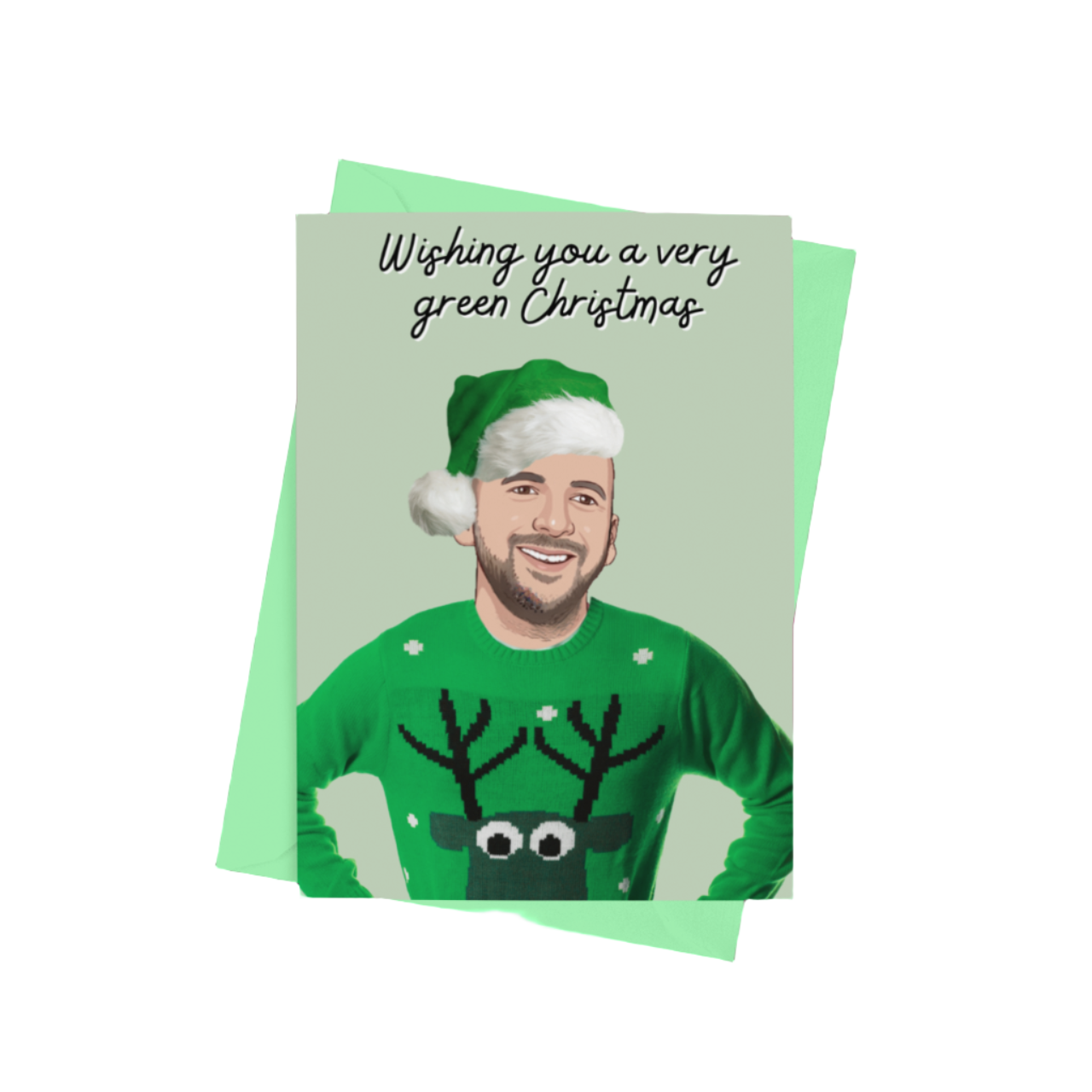 A5 Christmas card featuring Zack Polanski of the Green Party with the message “Wishing You a Very Green Christmas.” POLITICAL