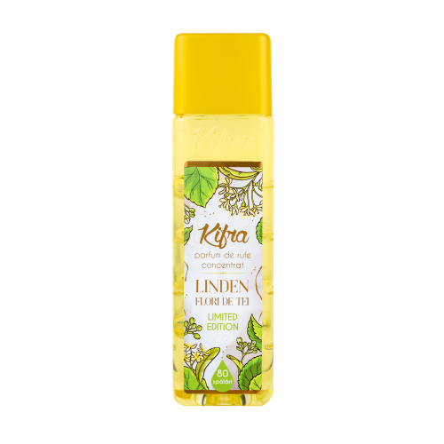 Bottle of Kifra Linden laundry perfume – fresh floral scent for long-lasting laundry fragrance.