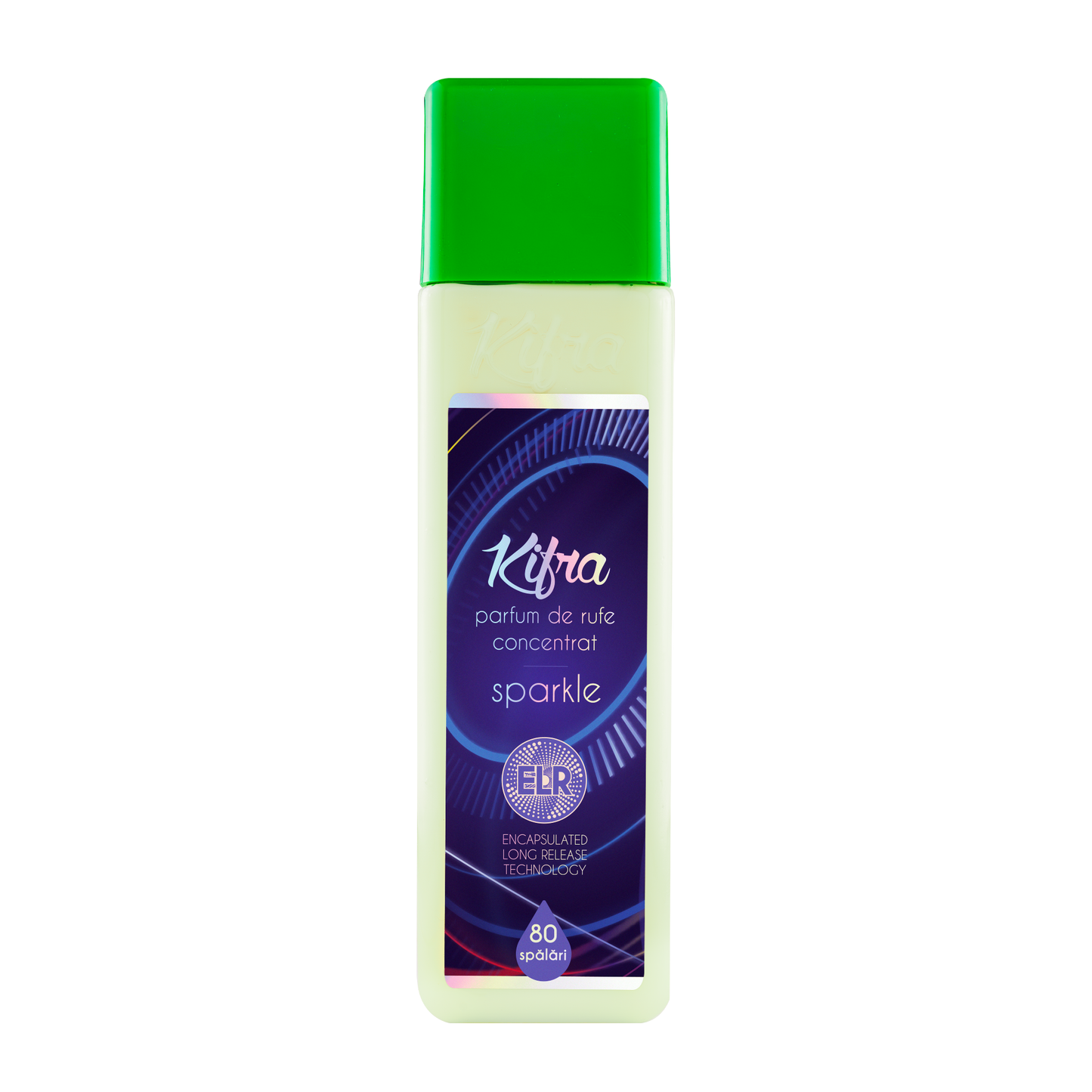 Bottle of Kifra Sparkle laundry perfume – bright, clean and long-lasting scent for 80 washes.