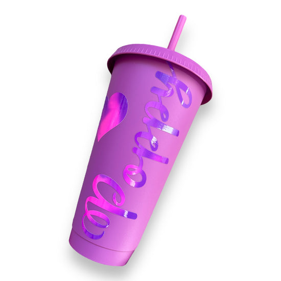 Load image into Gallery viewer, Personalised Colour Change Lidded Cup &amp;amp; Straw
