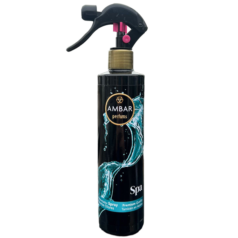 Bottle of Ambar Spa air freshener spray – Spanish home fragrance with a calming, clean spa scent.