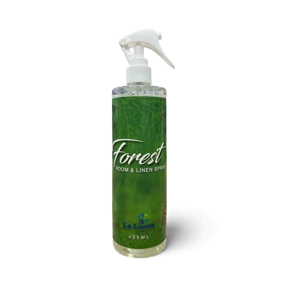 Bottle of Forest Fresh room and linen spray – inspired by Kifra Forest laundry perfume.