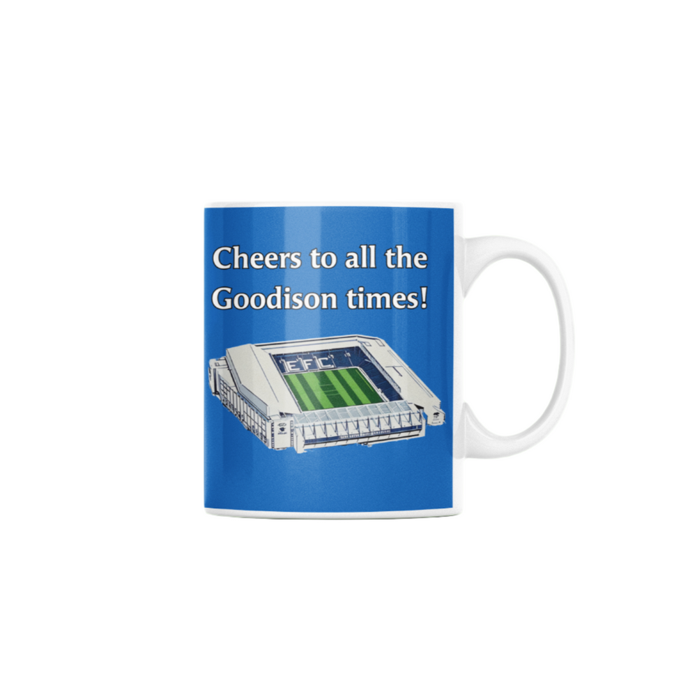 Cheers to the Goodison Times Mug – ceramic Everton FC mug celebrating memories at Goodison Park.