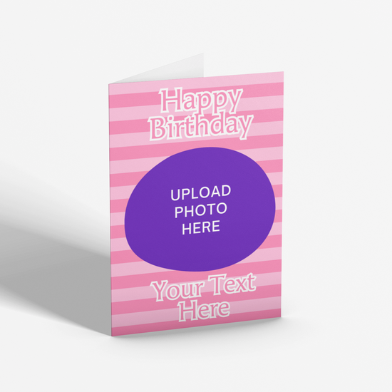 Custom Happy Birthday Photo Card - Pink Stripe