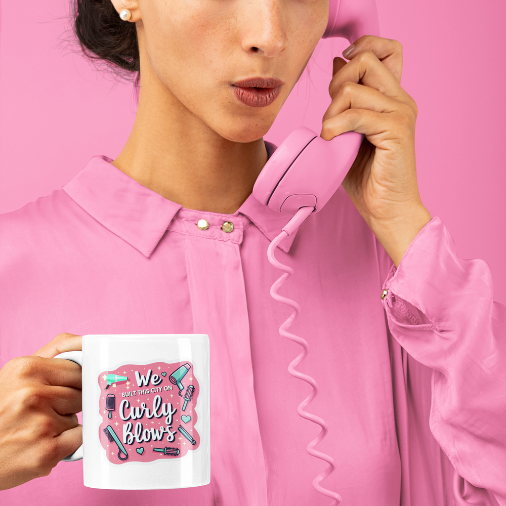 We Built This City On Curly Blows Mug - Mug - The Scouse Bird Shop perfect mug for hairdressers