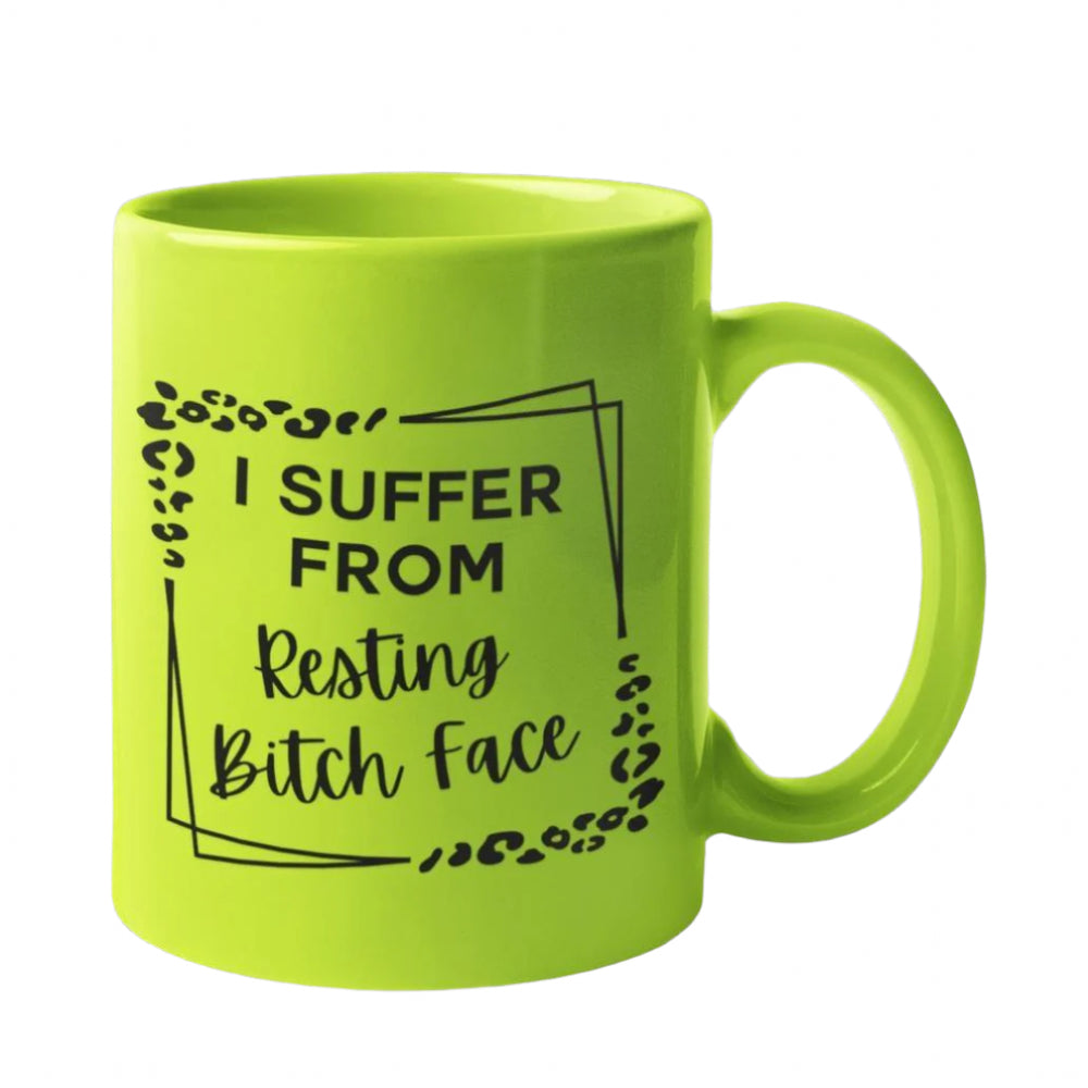 
                  
                    Resting Bitch Face Leopard Print Mug – bold, sassy ceramic mug with a neon leopard print design.
                  
                