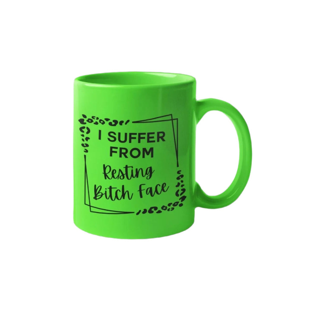 
                  
                    Resting Bitch Face Leopard Print Mug – bold, sassy ceramic mug with a neon leopard print design.
                  
                