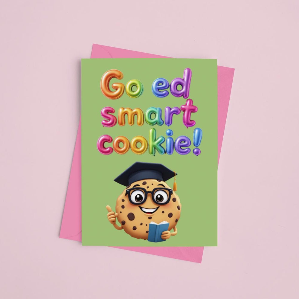 
                  
                    Go Ed, Smart Cookie! Congratulations Card – A5 greeting card with a fun, celebratory design, envelope included.
                  
                