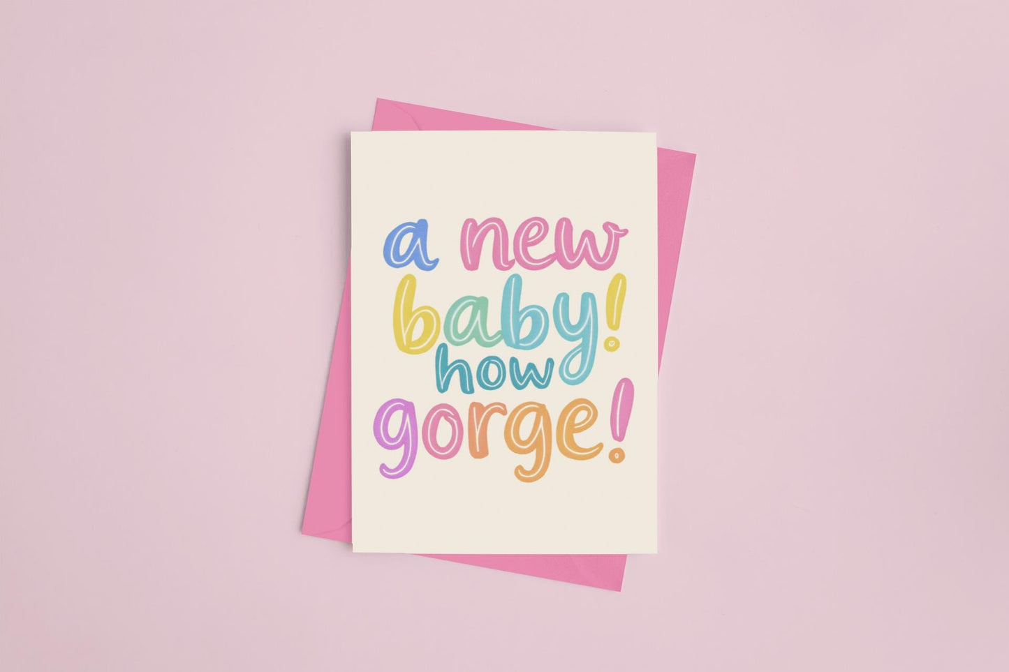 A New Baby! How Gorge! Baby Card – A5 greeting card with a sweet and celebratory design, envelope included.