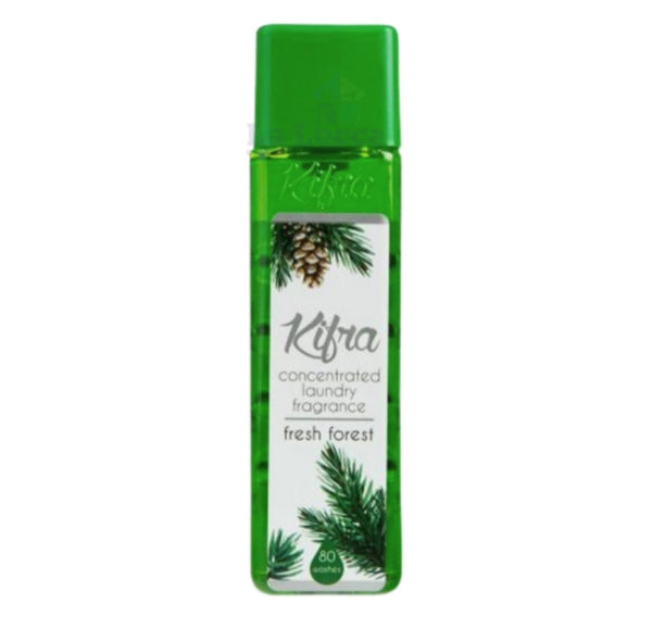 Bottle of Kifra Fresh Forest laundry perfume – Romanian-made laundry scent for 80 washes.