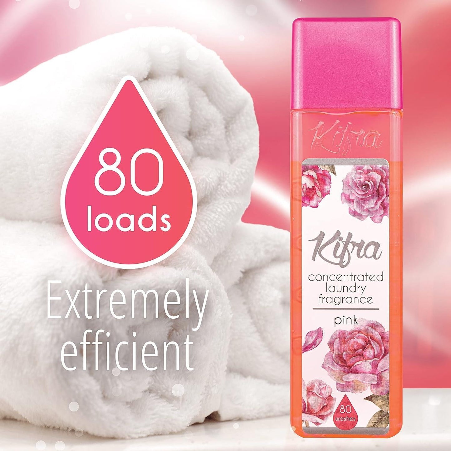 Kifra Pink laundry perfume bottle – floral scent, 80 washes, Spanish cleaning inspired