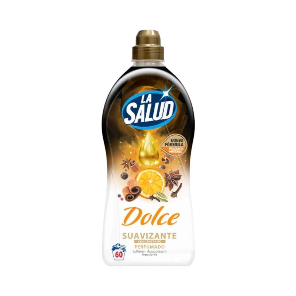 Bottle of La Salud Dolce fabric softener with orange and cinnamon scent – warm autumn laundry softener, 60 washes.