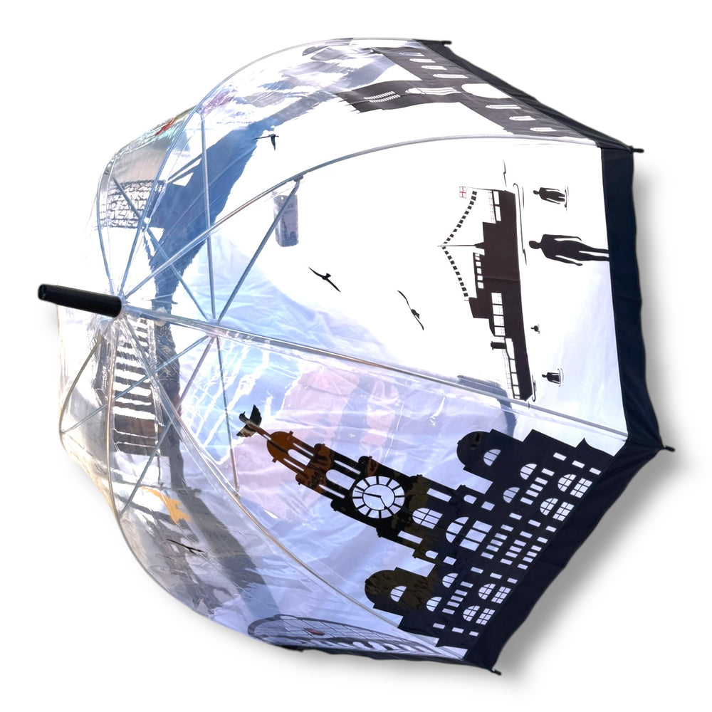 
                  
                    Liverpool Skyline Clear Umbrella Parasol style showing colourful skyline of liverpool including all iconic locations like Beatles lambana liver bird. great liverpool gift
                  
                