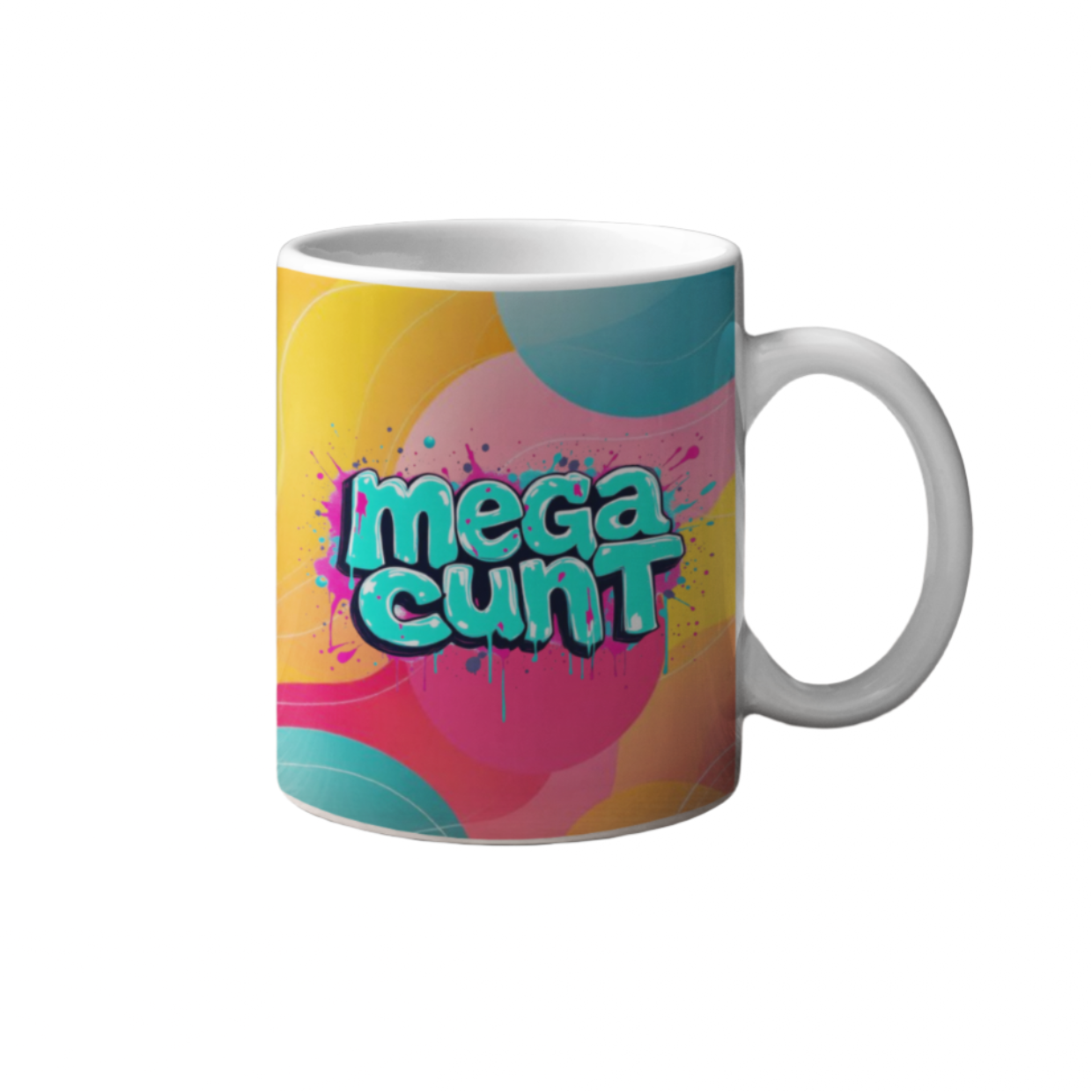 White ceramic mug with “Mega Cunt” text in bold pink font – funny Liverpool gift.