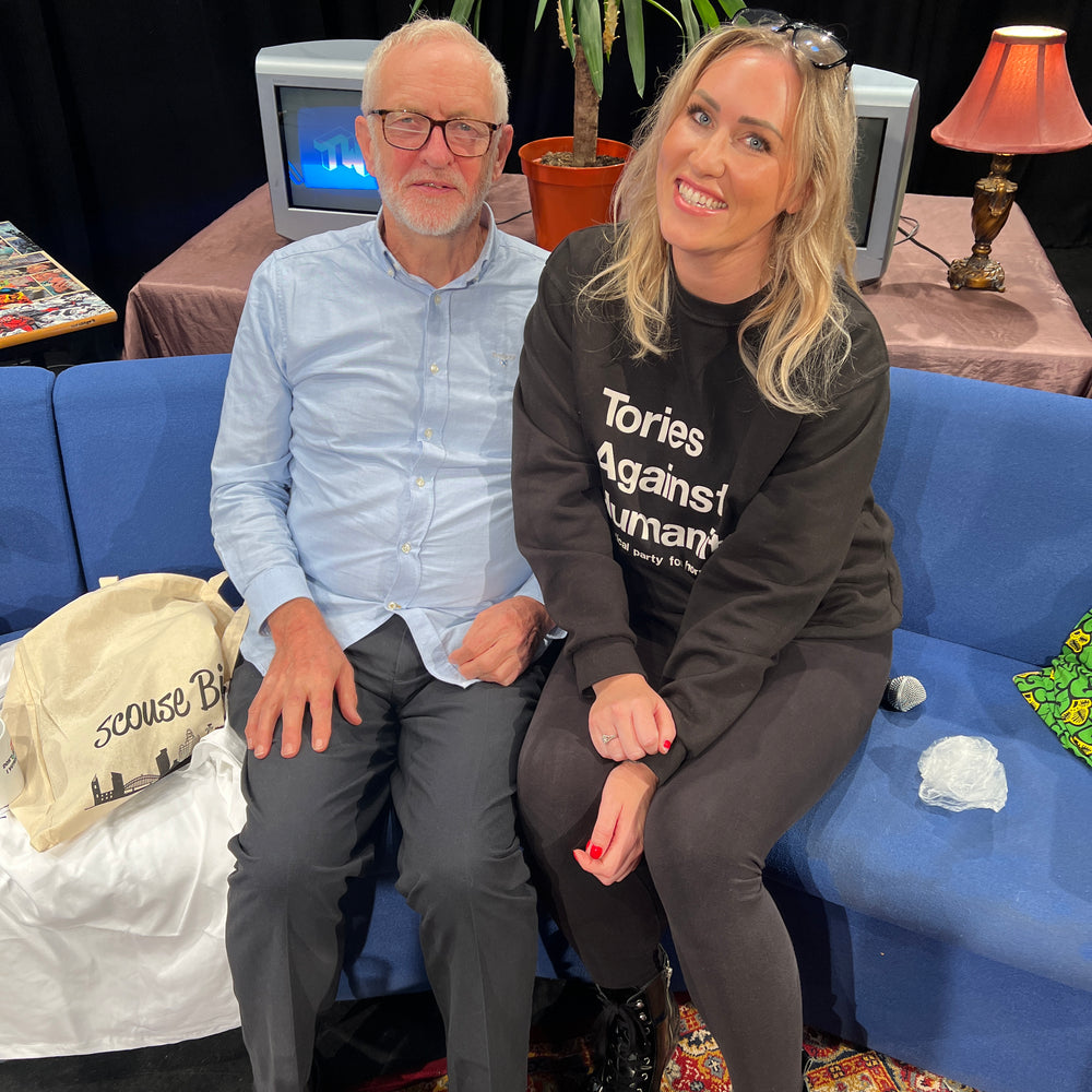 
                  
                    scouse bird and Jeremy corny sitting together scouse bird wearing a tories against humanity sweatshirt
                  
                