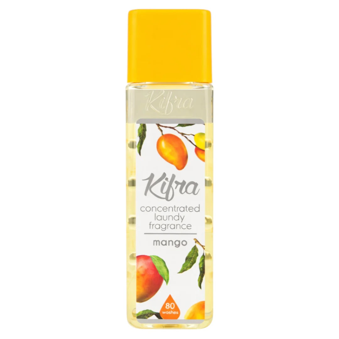 Scouse Bird Shop Kifra concentrated laundry fragrance in Mango scent, 500ml bottle for 80 washes.