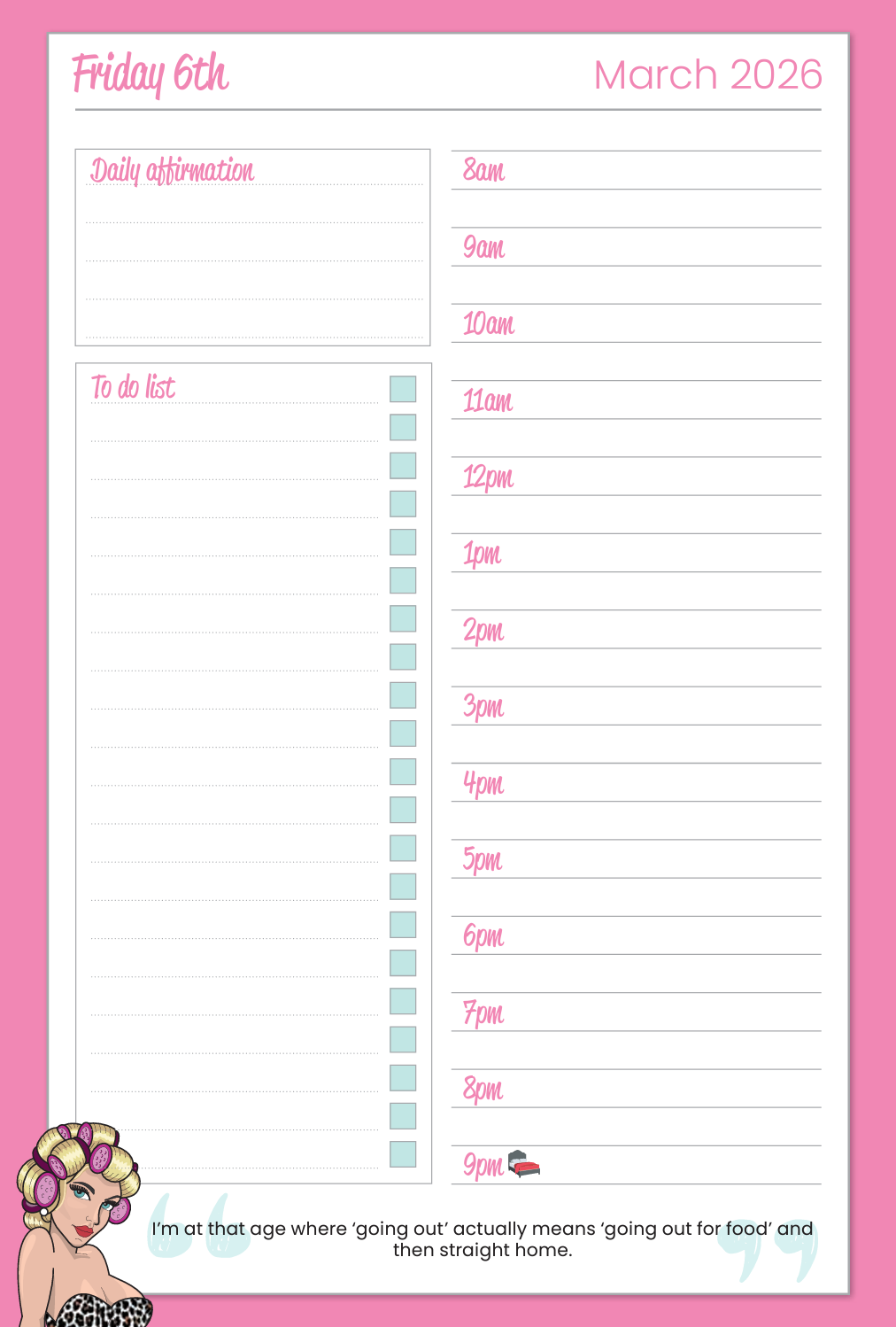 scouse bird diary 2026 EXAMPLE OF A DAY PER PAGE LAYOUT INCLUDING TO DO LIST APPOINTMENTS AND FUNNY QUOTES