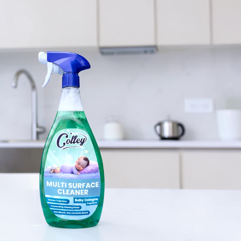 Scouse Bird Shop Colley Multi Surface Cleaner in Baby Cologne scent, a green liquid with a fresh citrus fragrance.